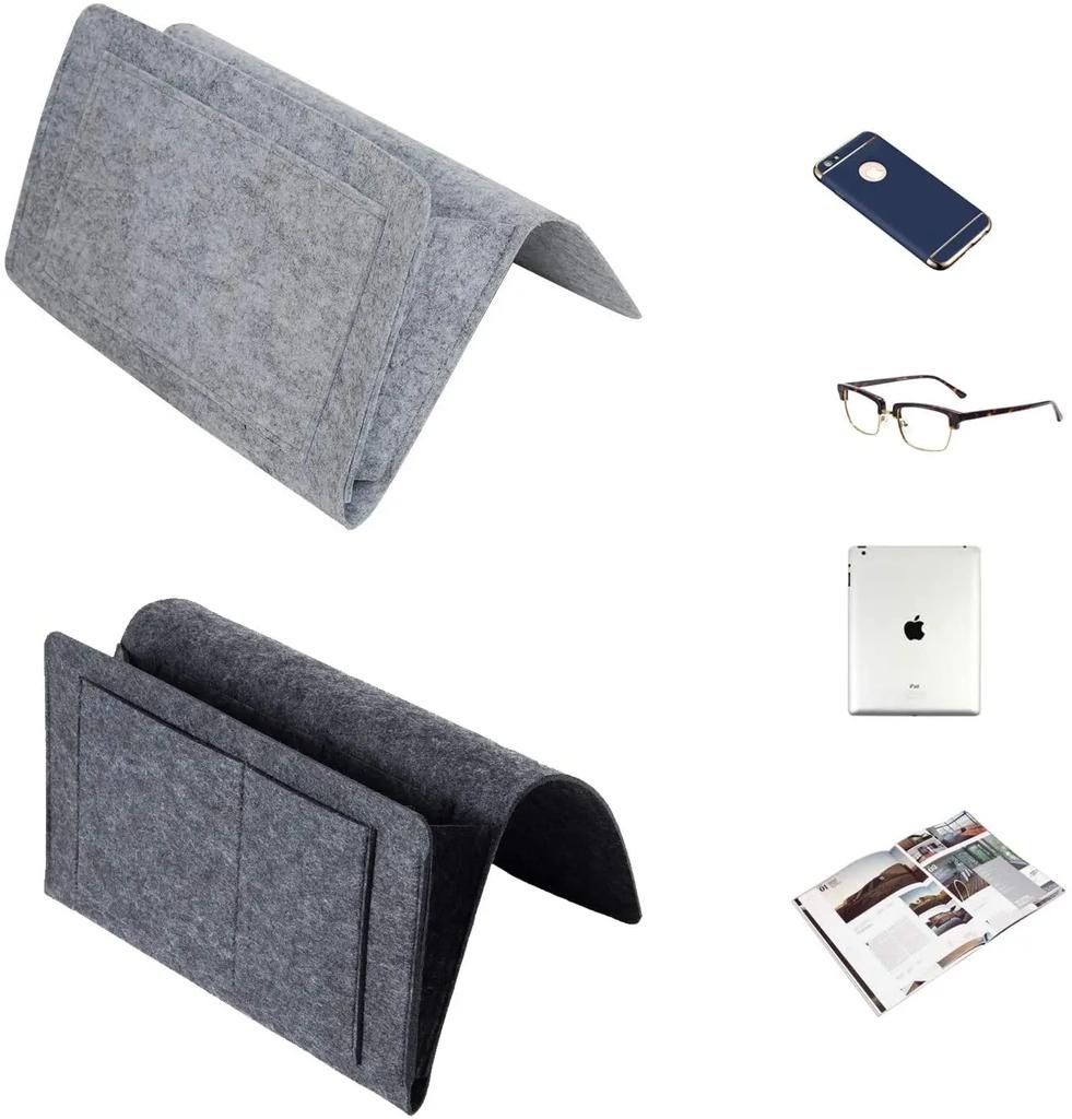Felt Bedside Storage Bag Pouch Bed Desk Bag Sofa TV Remote Control Hanging Anti-slip Home Storage Organizer Bed Holder Pockets
