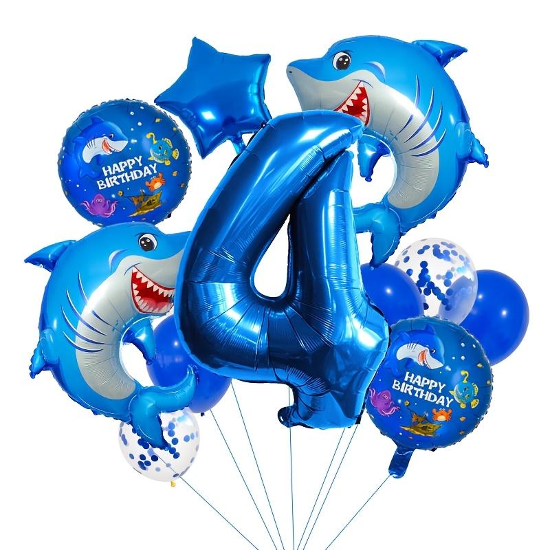 14Pcs Sea Animal Shark Birthday Party Balloon Decoration Blue Number Baby Shower Balloons Shark Cartoon Aluminum Foil Balloon