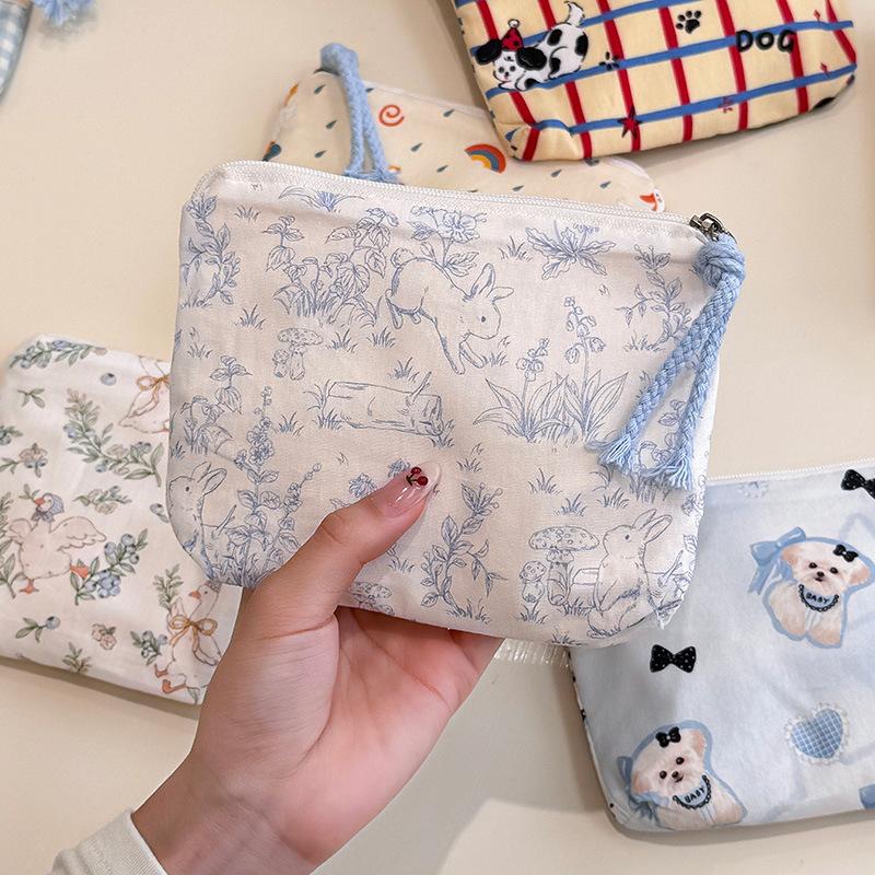 Mini Cotton Floral Organizer Bags for Women Bag Small Fabric Cosmetic Make Up Bag Little Purse Coin Pouch Children Cosmetic Case