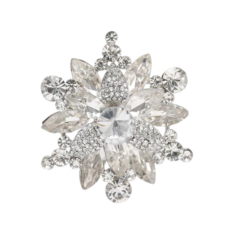 

Crystals Flower Pin Women s Fashion Jewelry Rustproof Alloy Brooch With Safety Lock for Evening Event белый