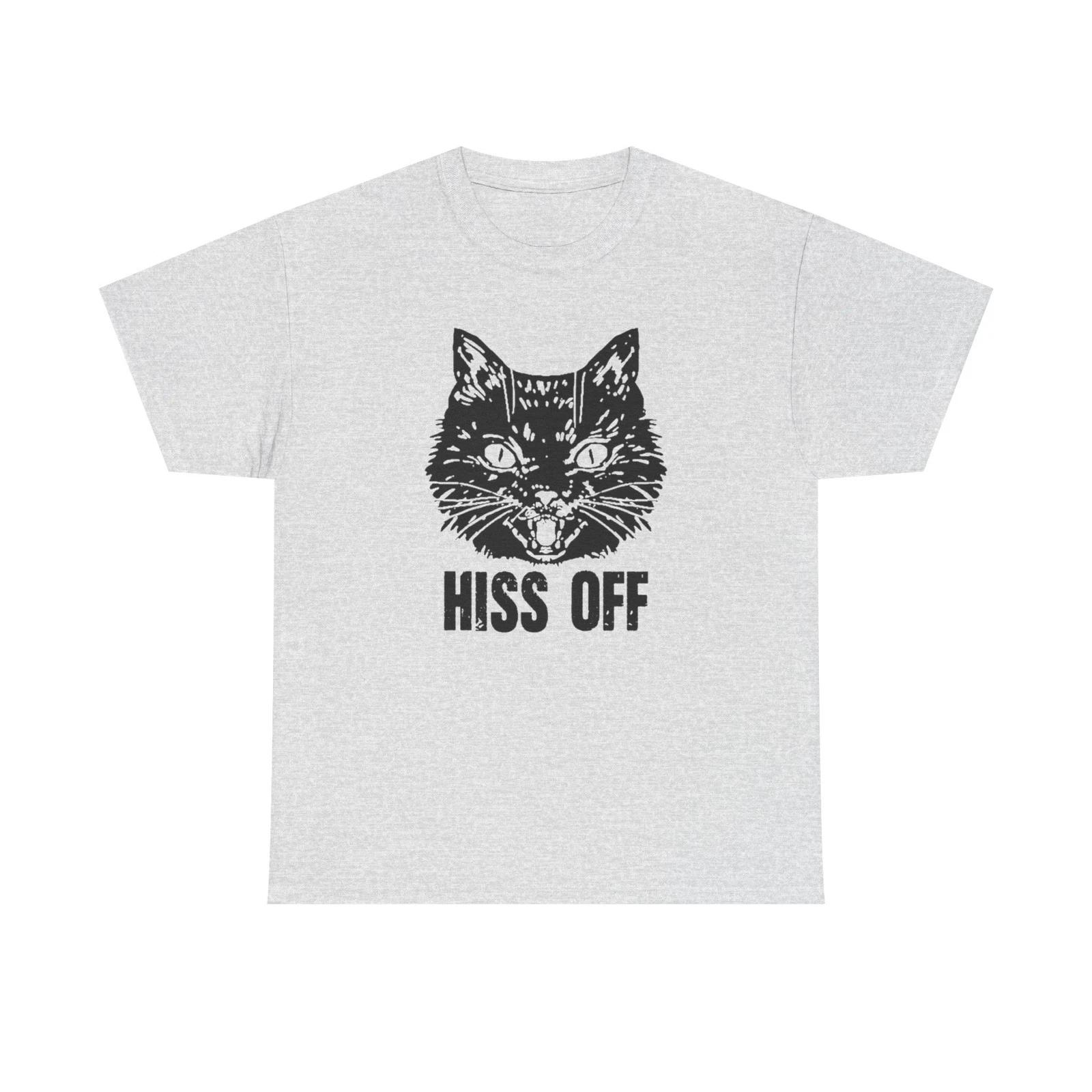 Смешная футболка с принтом кота  Hiss Off  Унисекс Тяжелый Хлопок Подарок 3XL