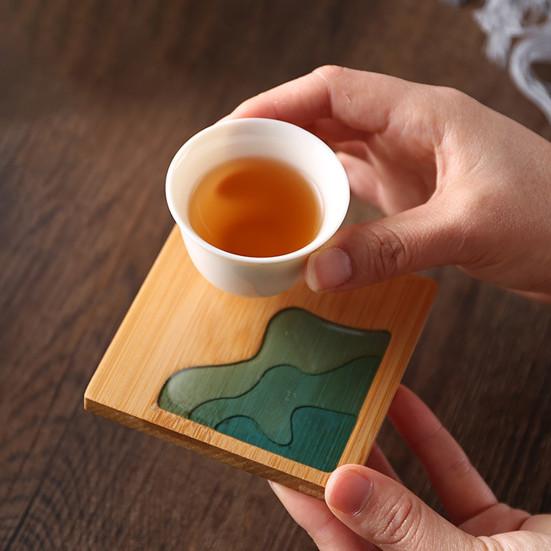 Podložka z epoxidové pryskyřice Krajina Průhledný držák bambusové izolace Coaster Cup Mat