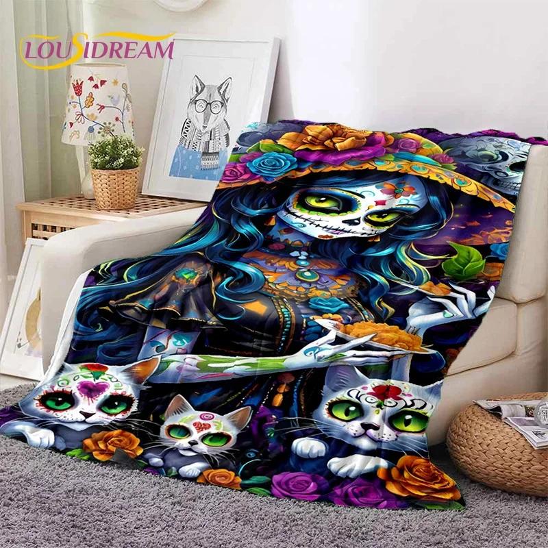 Skull Dead Girl 3D Gothic Horror Female Rose Soft Flannel Blanket for Beds Bedroom Sofa Picnic,Throw Blanket for Cover Leisure