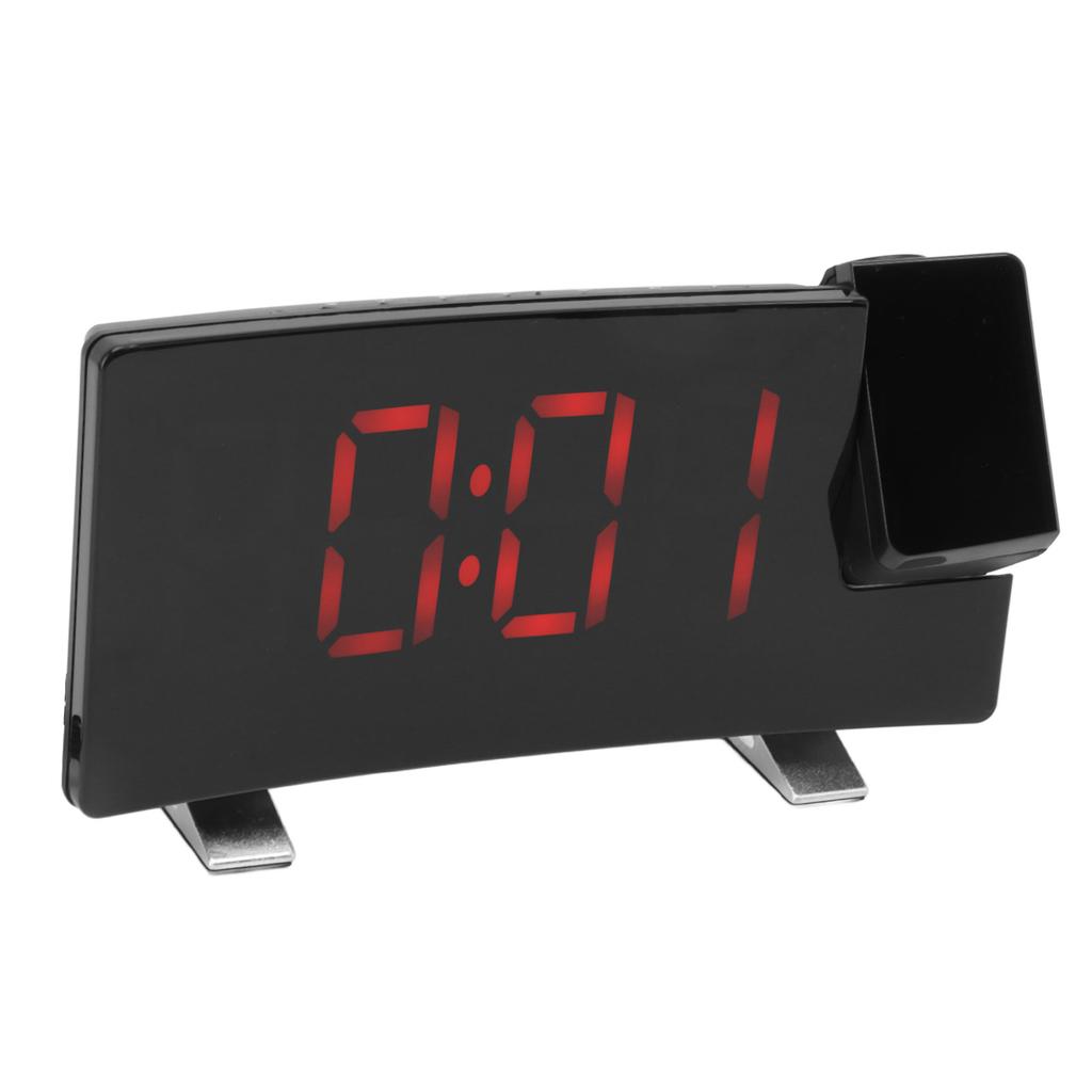 Radio Projection Alarm Clock LED Display Electronic Clock Curved Screen Digital Alarm Clock Black