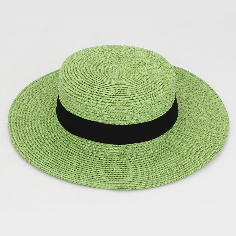 20 Color Square Buckle Round Straw Hat Summer Travel Sunshade Breathable Cap