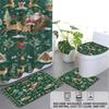 4pcs Christmas Green Forest Santa Claus Printed Bathroom Set 1pc Waterproof Shower Curtain Floor Mat Toilet Lid and U-shaped Pad