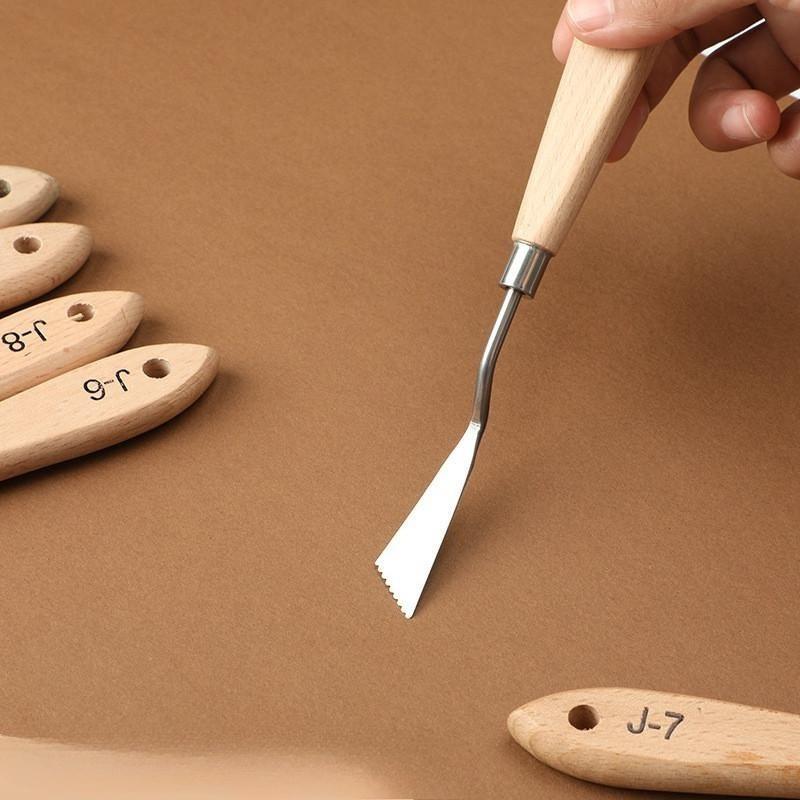 10Pcs/Set Painting Knives with Wood Grip Handle Stainless Steel Palette Knife Set Oil Painting Metal Knives Color Mixing Scraper
