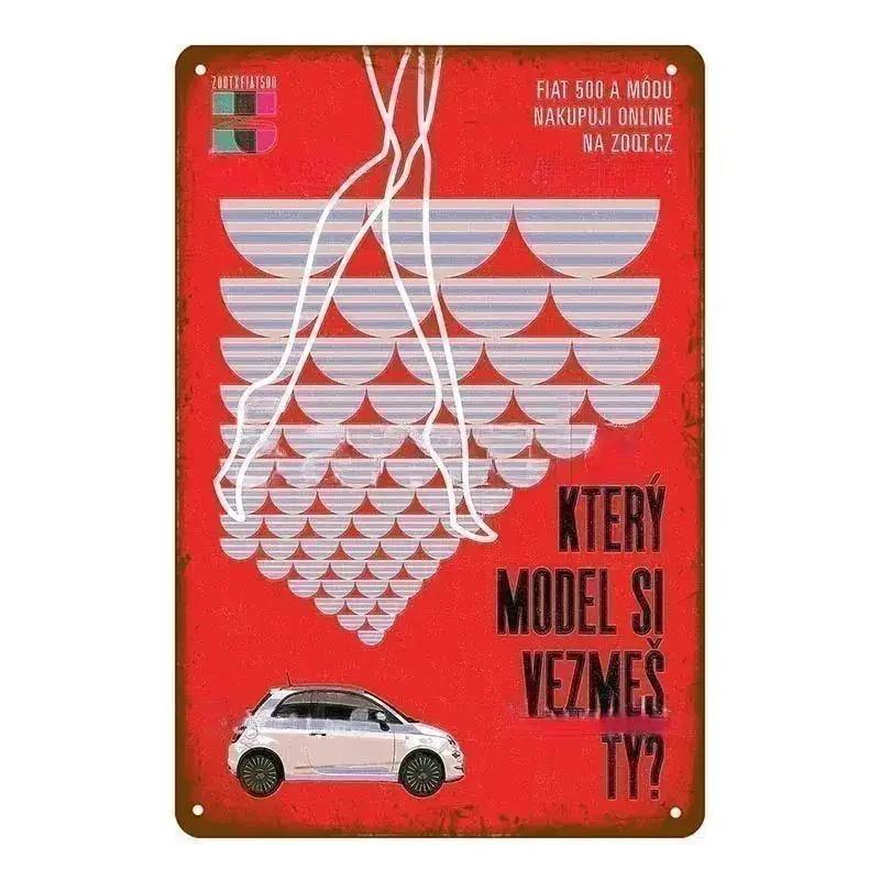 Classic Fiat 500 Vintage Metal Tin Signs Metal Poster Wall Art Decor Poster Cafe Bar Pub Home Wall Decor Car Metal Art Poster