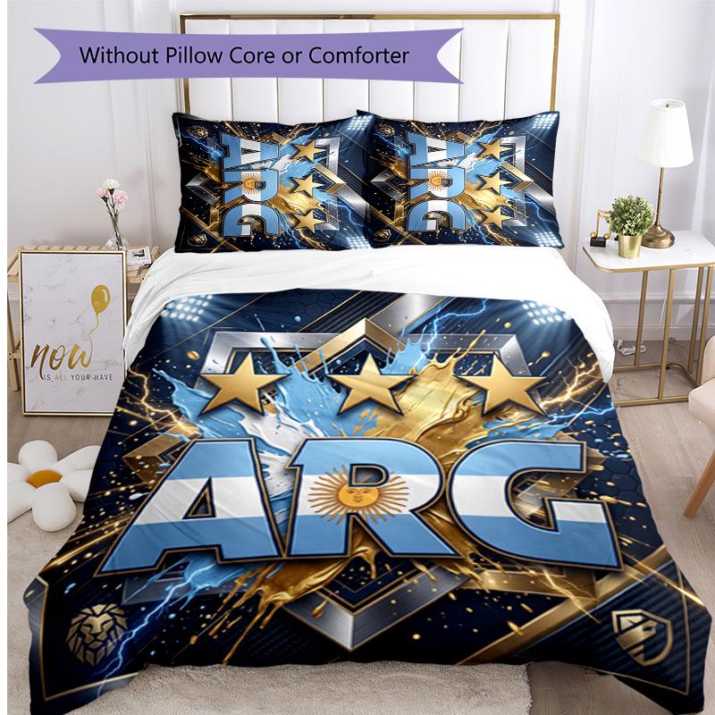 Argentina Football Printed Bedding 3 Piece Set Cozy Breathable Bed Cover Set As Housewarming Holiday Gift