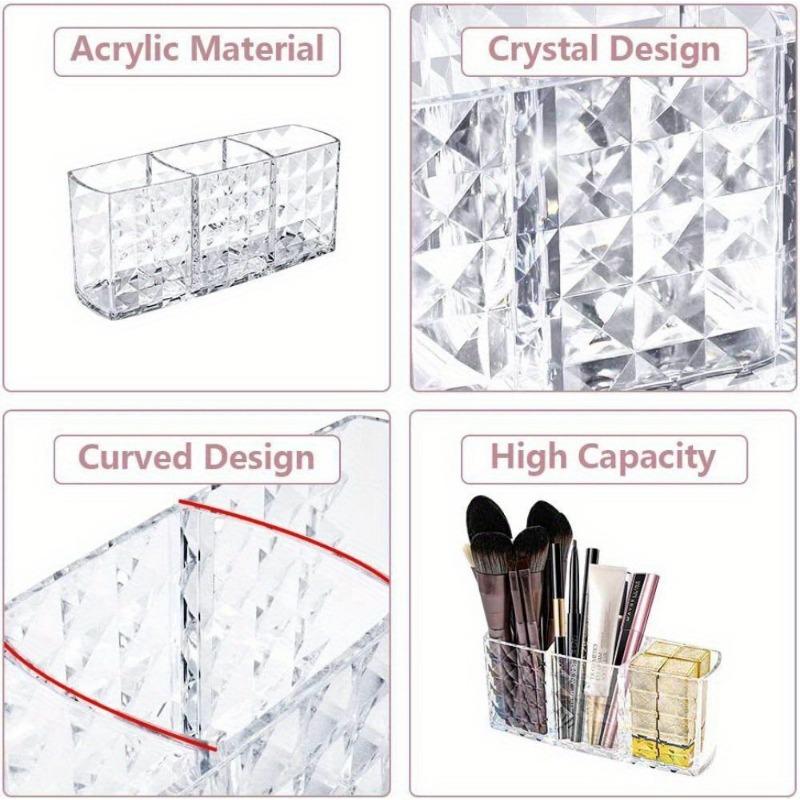 Clear Acrylic Makeup Brush Holder 3 Compartment Cosmetic Organizer