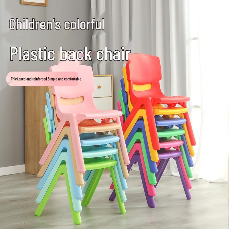 Kinder Kunststoff Rückenlehnen Stuhl und Tisch Set - Kindergarten Lernstuhl, Verdickter Kleiner Hocker für Kinder