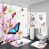 Tulip Flowers Bathroom Curtains Floral Fabric Shower Curtain Set Bath Mats Rugs Toilet Lid Cover Anti-Skid Carpet Home Decor