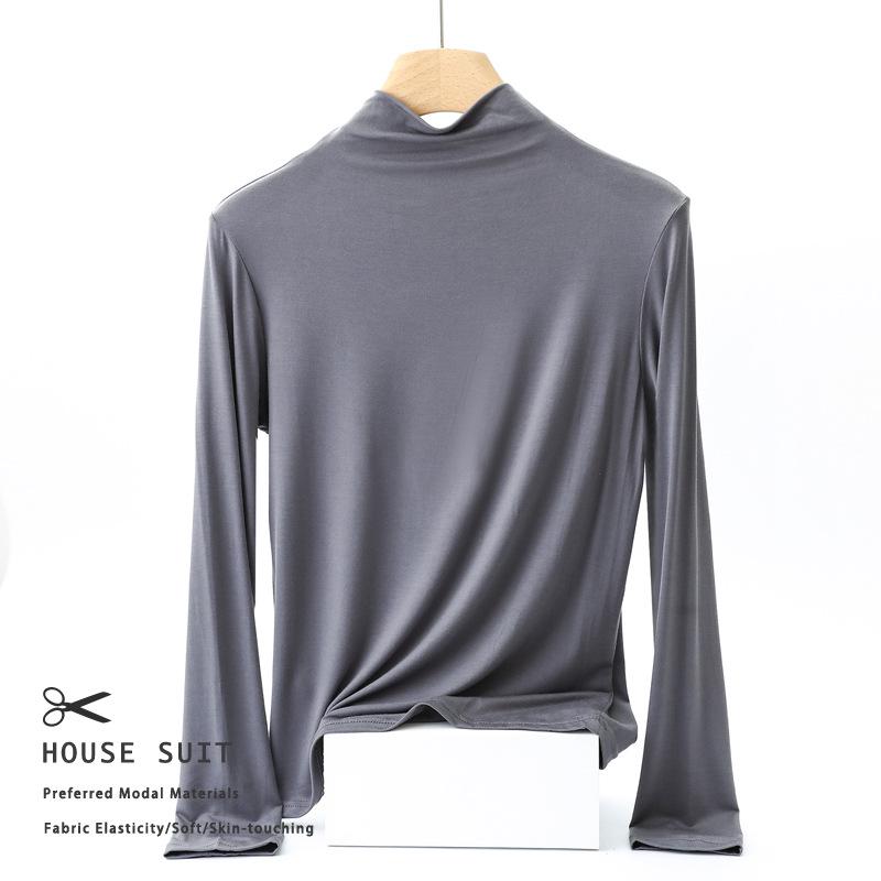 Women's Slim Fit Modal Long Sleeve High Neck Top - Fashionable, Versatile Base Layer for Spring/Autumn