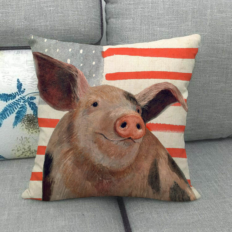 Oil Painting Of Animals - Pigs And Sheep Digital Printing Short Plush Pillow Covers For Car Sofa Office Cushion Cover Home Goods