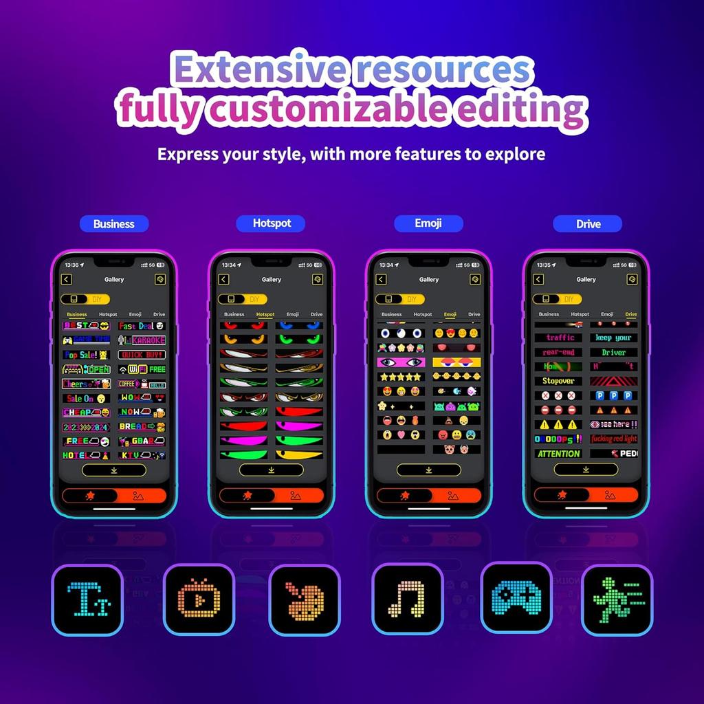 Devil Eyes Light For Car & Truck Windshield | 14.7X3.6In Programmable Flex, APP /DIY, Animated Car Decor