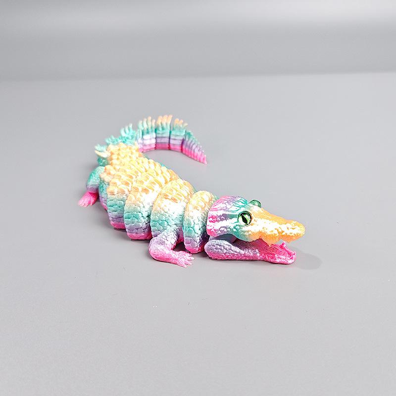 3D Printing Open Mouth Crocodile Toy Simulation Animal Free Joint Movable Home Office Decor Ornaments Realistic Crocodile Model