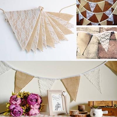 New 3.3M Vintage Fashion Lace Bunting Rustic Hessian Burlap Banner Wedding Christmas Party Decor