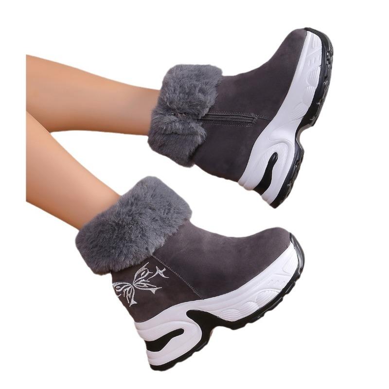 Women's Wide Width Suede Snow Boots, Plush Lined Height Increasing Booties, European Style Winter Ankle Boots