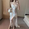 New French Super Fairy Pure Desire Ruffle Leaf Edge Splicing Suspender Dress Women's Niche Slim and Thin Irregular Skirt
