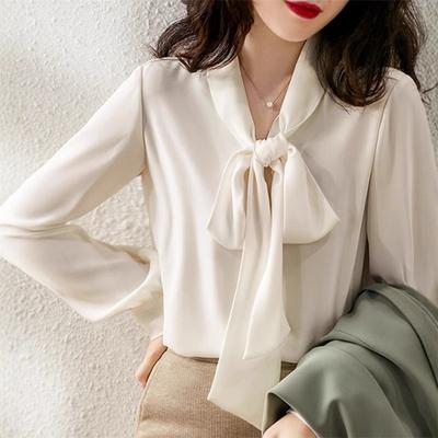 Spring New Solid Color Top Women's Bow Shirt