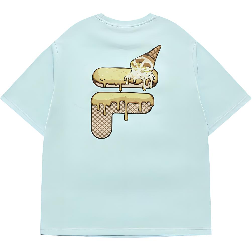 FILA Fusion Ice Cream Sports Fashion Printed Loose Dopamine Breathable Short Sleeve T-Shirt Unisex Tops Light-Blue T11U226103A-LB