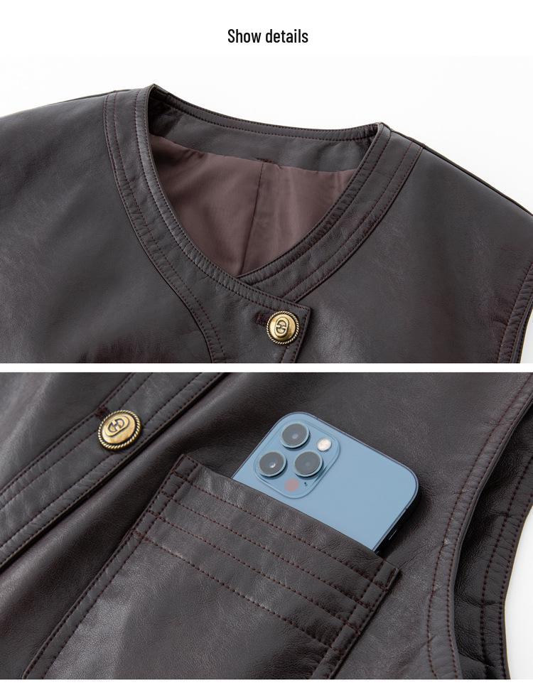 Women's Short Sheepskin Leather Motorcycle Vest - Autumn/Winter Korean Style Outerwear