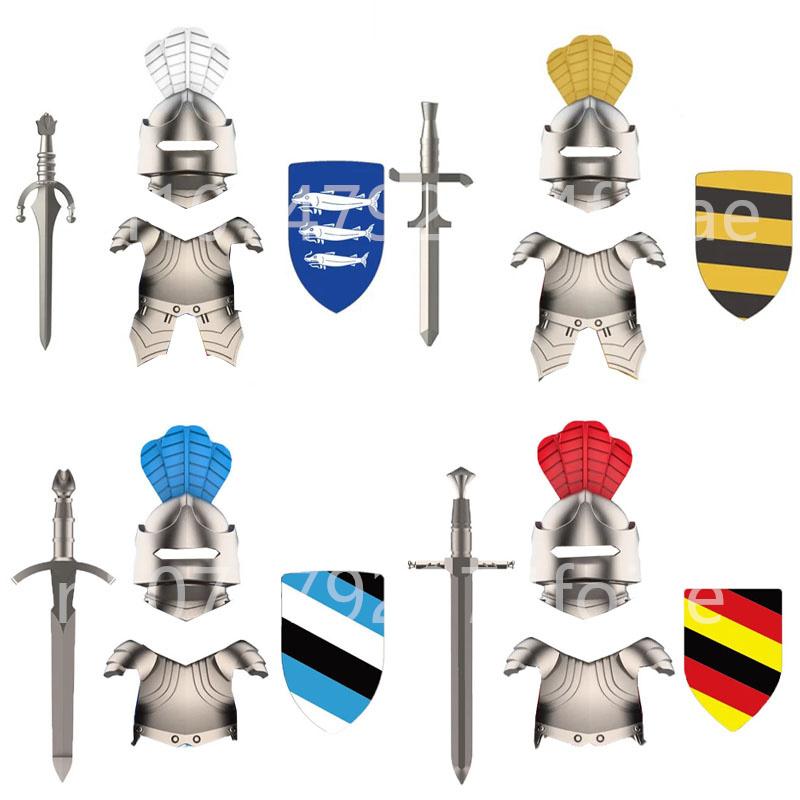 MOC Building Blocks Medieval Character Accessories Warhorses Militiamen Dragons Castles Knights Brick Gifts Toy Helmets Shields