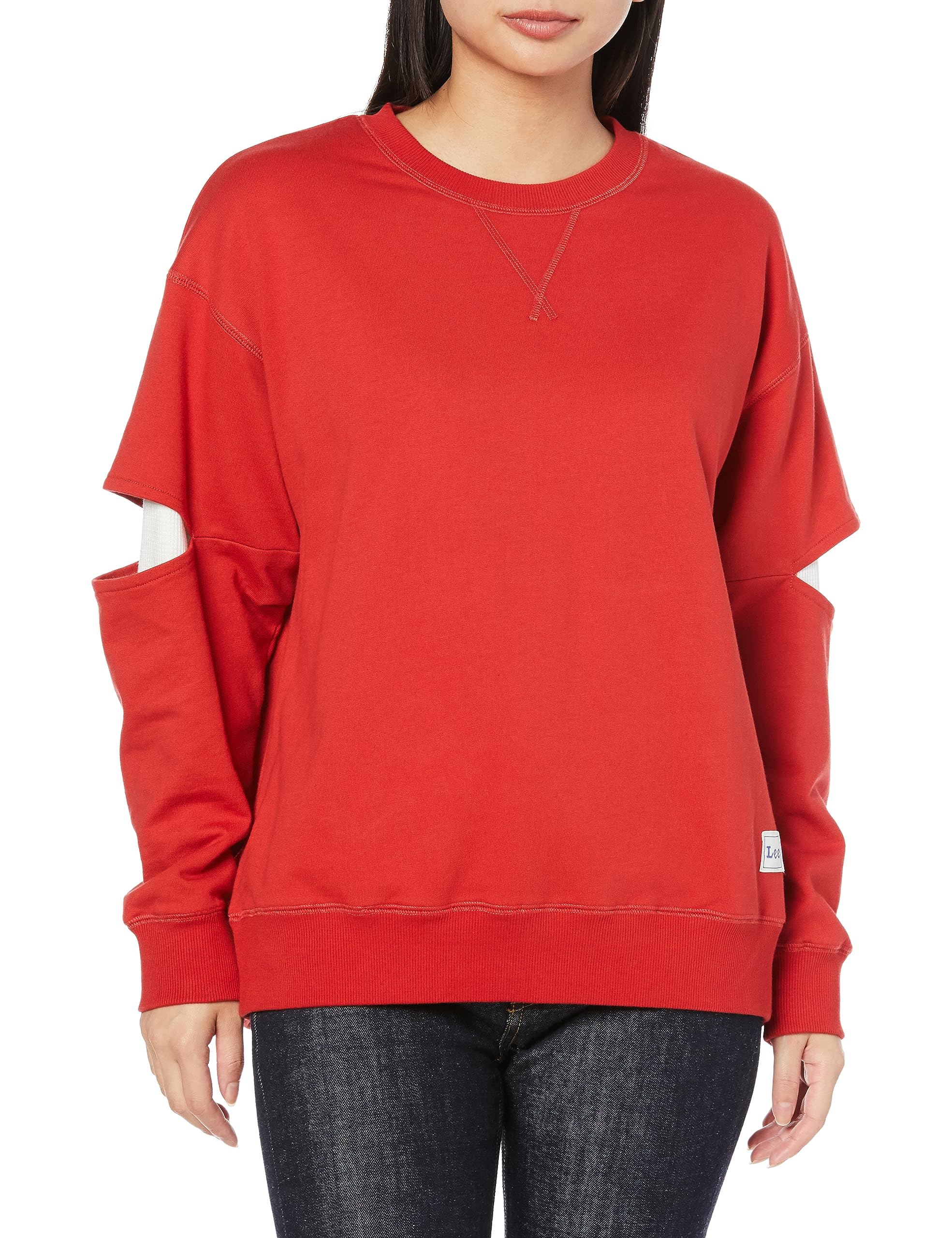 

Lee Layered Sleeve Remake Red Women s 2-Way Sweatshirt,
