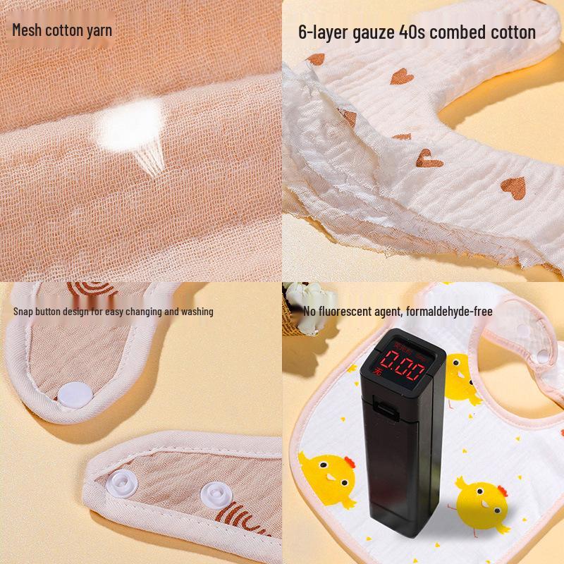 6-Layer Cotton Baby Bib - 360° Absorbent Gauze, Korean Style