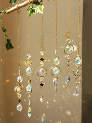 Boho Sun Catcher Hanging Ornaments Handmade Crystal Sun Catchers with Gold Chain for Window Wall or Garden Decor Wind Chimes