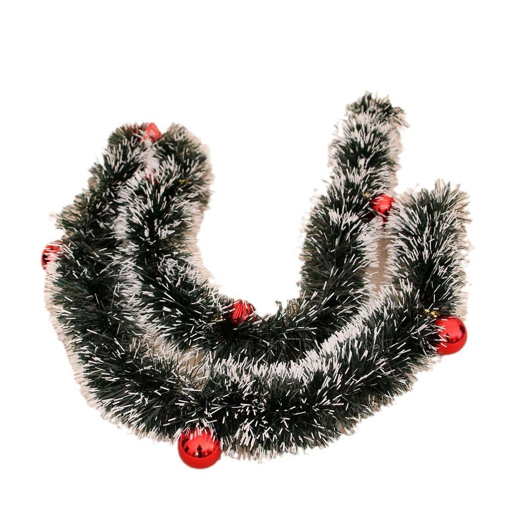 Dark Green Christmas Tree Ornaments & Garland Set with White Trim