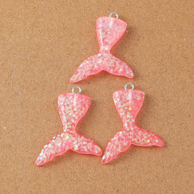 10pcs 36*23mm Resin Glittery Mermaid Tail Charms Pendants for Jewelry Making Necklace Earrings Bracelet DIY Accessories Supplies