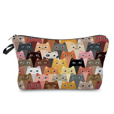 Bolsa de Maquiagem Estampada de Gato para Mulheres Organizador de Artigos de Higiene Pessoal Estojo de Armazenamento de Viagem 6433