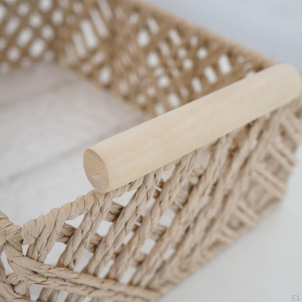 Wicker Basket with Handles Rectangular Storage Shallow