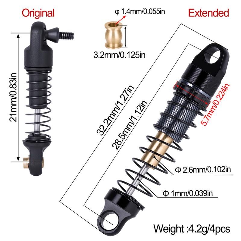 Axial SCX30 Aluminum Shock Absorber Set, 28.5mm with 3 Spring Rates, Full Car Kit for Performance Upgrade