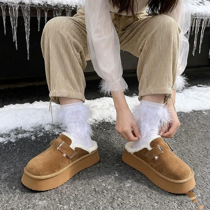 Ciabatte da Neve Invernali da Donna Tendenza Retro Calde in Camoscio Scarpe Pigre da Donna Slip-on Calde Ciabatte in Cotone da Donna Zapatos De Mujer