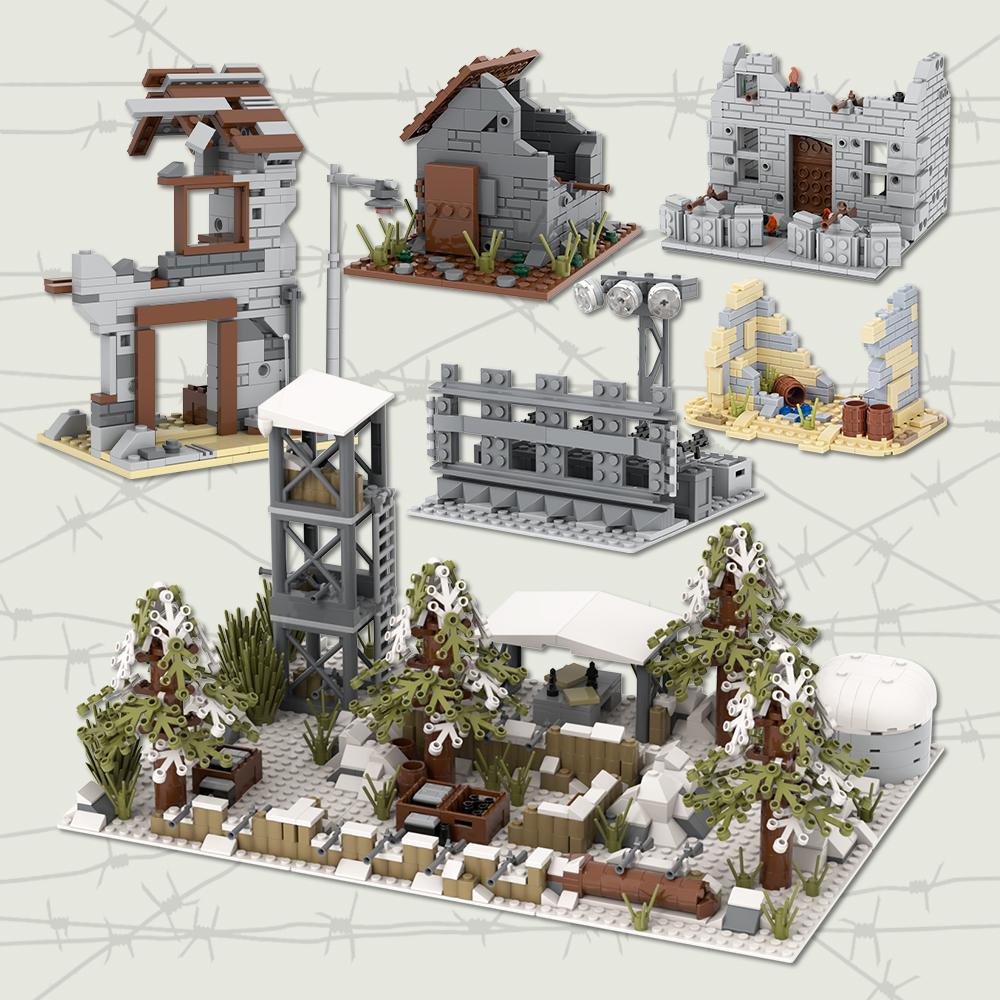 MOC WW2 Battlefield Brick Military Installation Gun Weapon Compatible Figure Building Block Toys For Children Adult Friends Gift