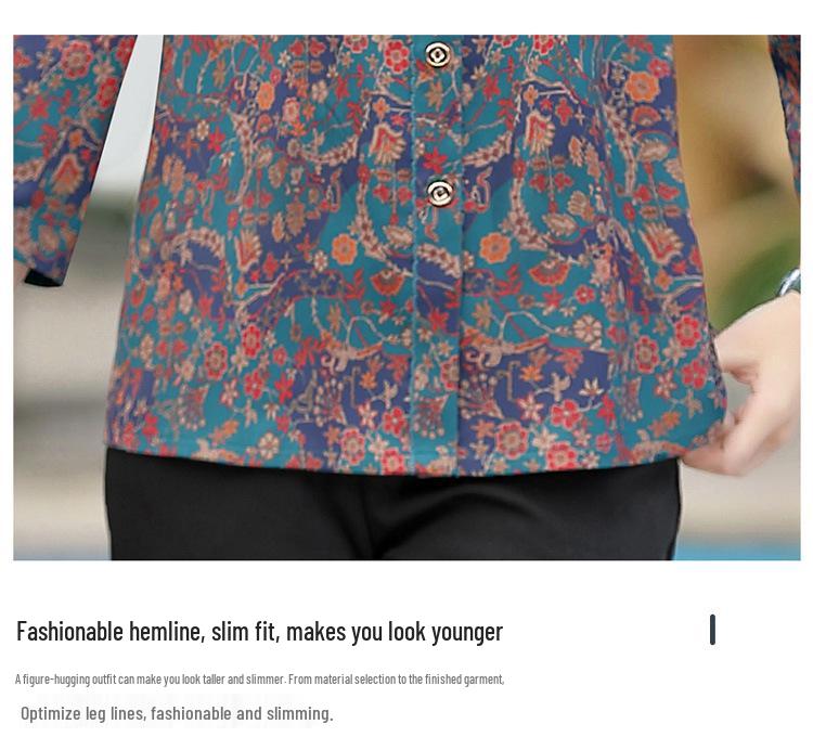 Stylish Floral Seven-Sleeve Tops for Middle-Aged and Elderly Women