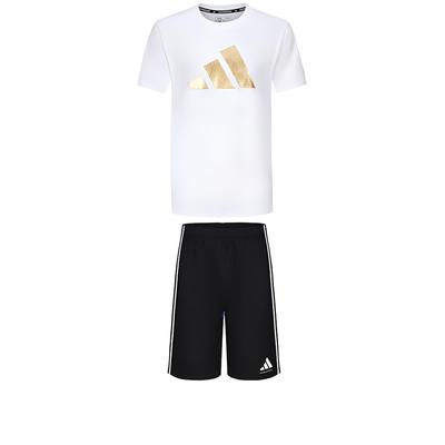 Taekwondo Soft Round Neck Pullover Short Sleeve T-Shirt Comfortable Fashion Striped Shorts Casual Sports Set ADICLTSPSTK-WG+S21ATMSH2T-BW
