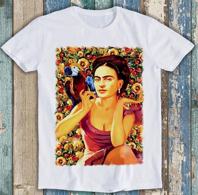 Frida Kahlo Parrot Bird Pet Lover Water Paint Art Funny Gift Tee T Shirt M1592