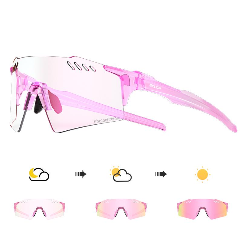 SCVCN Photochromic Cycling Glasss Rimless Outdoor Sports Running Drving Sunglasses for Men Goggles Mtb Bicycle Eyewear 1 Lens