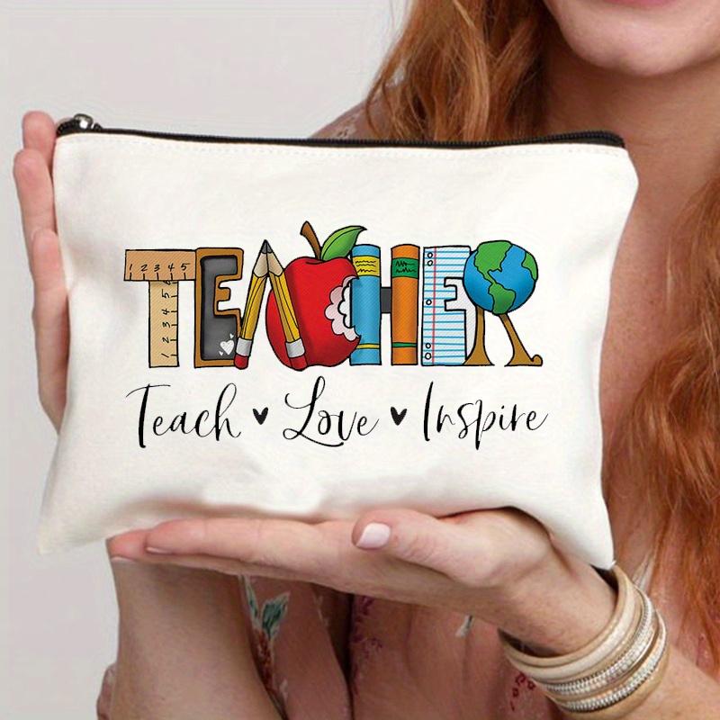 1pc Teacher Love Inspire Print Cosmetic Bag, Women Makeup Bag Pouch Travel Toiletry Organizer, Back To School Teacher Gift