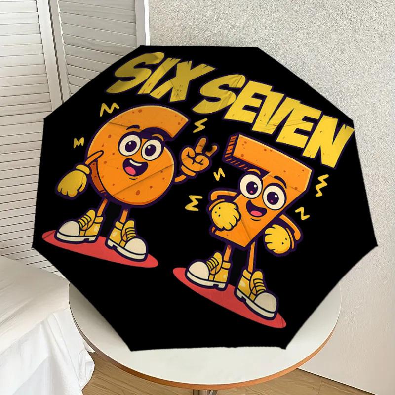 1PC Six Seven Automatic Open/Close Umbrella with Windproof, 8-Rib Sturdy Canopy, Durable Ribs, Fashionable Design, Outdoor Accessory, Fun Prin, Holida