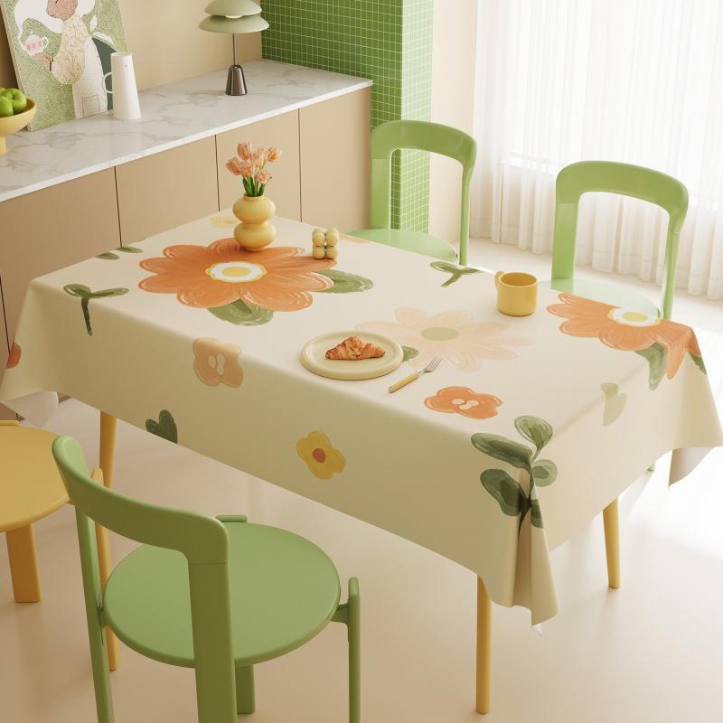 Fresh Floral Rectangle Tablecloth  Kitchen Dining, Waterproof Oil-Proof Non-Stick Botanical Table Cover Home Decor