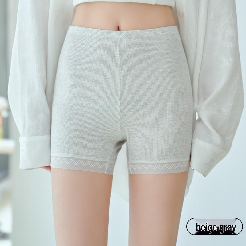 

Women s High-Waisted Seamless Lace Trim Safety Shorts S (70-90 lbs) бежевий