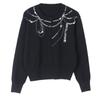 Versatile Slim Fit Knit Cardigan with Pearl Necklace - Spring/Autumn, Round Neck.
