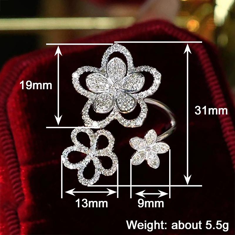 Huitan Fresh Style Flower Shaped Women Opening Ring For Party Wedding Elegant Lady Accessories Fashion Jewelry Inlaid Shiny Cz
