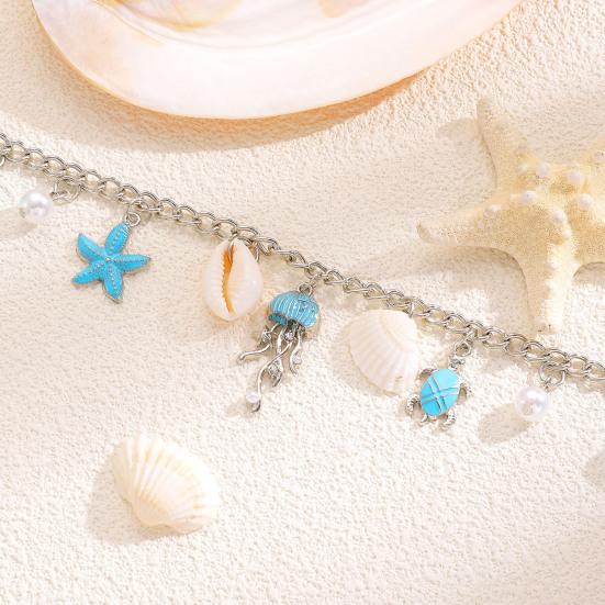Ocean-Inspired Anklet Jellyfish Turtle Shell Anklet Alloy Waterproof Starfish Charms Adjustable Length Elegant Beach Accessory