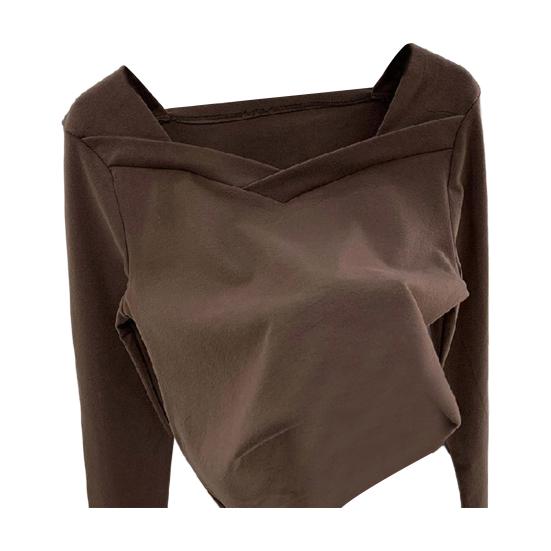 

Женский топ с квадратным воротником и длинными рукавами, пуловер, приталенный, сохраняющий тепло, зимний топ из полиэстера с квадратным воротником, нижний топ для женщин XL кофейный