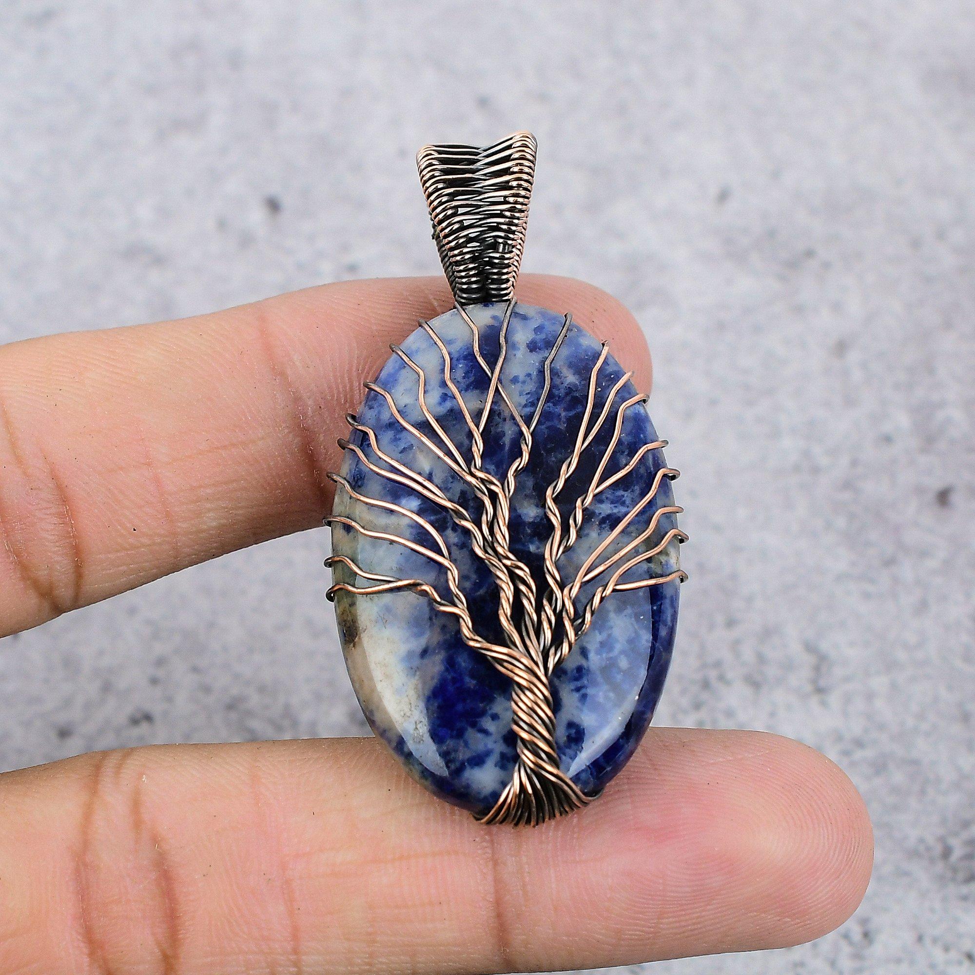 

Tree Of Life Sodalite Pendant, Gemstone 999 Copper Wire Wrapped Jewelry Pendant, Handmade Jewelry Birthstone Pendant, Gift For Him 2.55 Inches